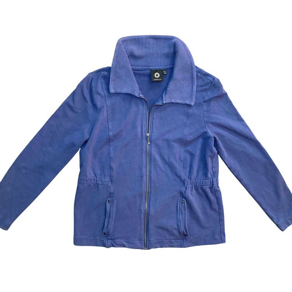 Amber Sun Full Zip Athletic Jacket Funnel Neck Blue Purple Women's XLP